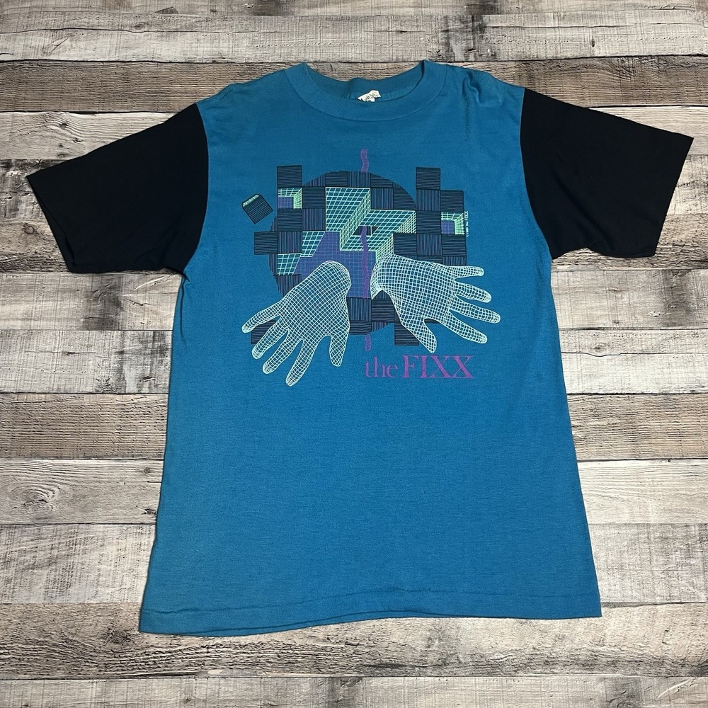The Fixx Shirt Size Large Blue Vintage 80s Band Tee Phantom Tour USA